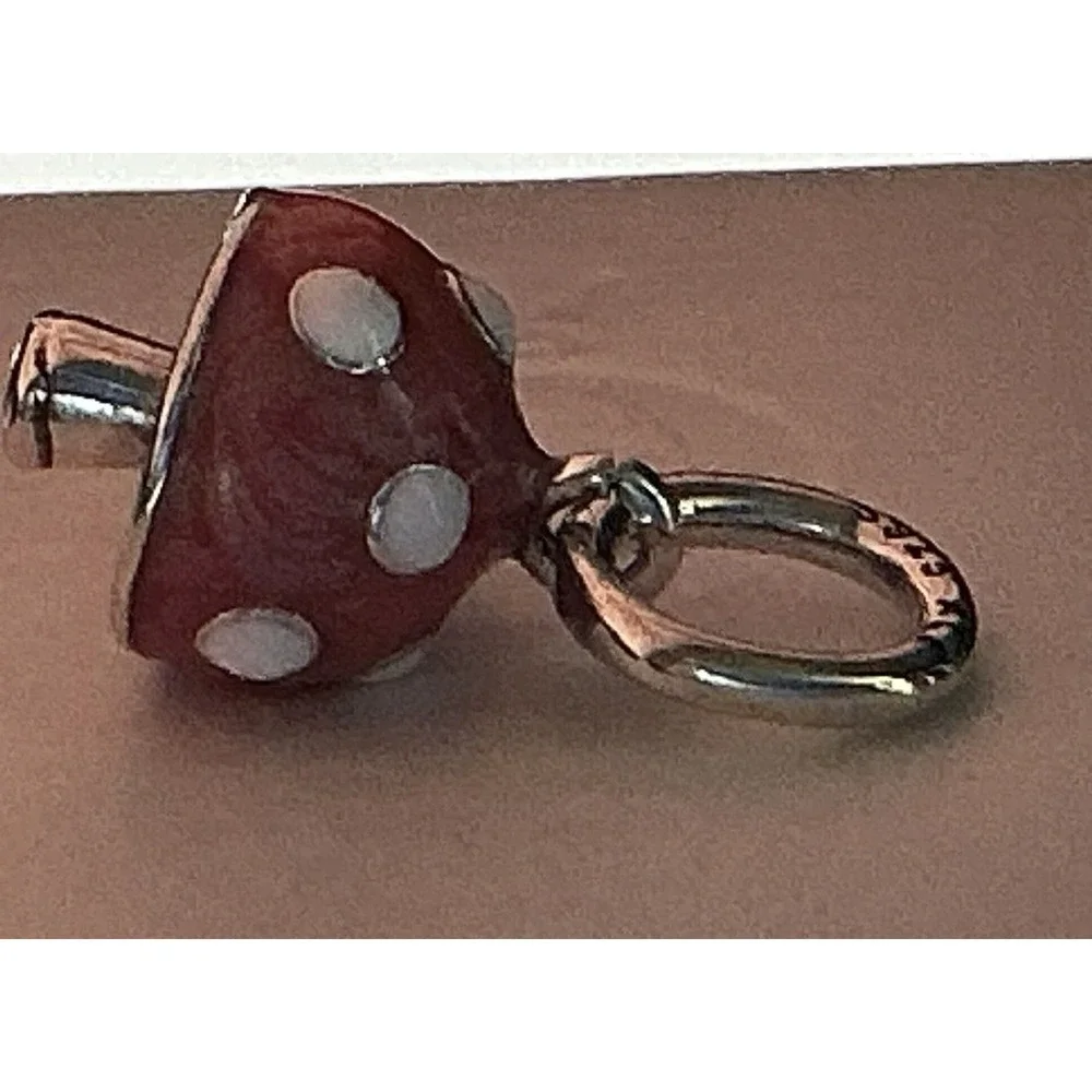 Pandora Red Enamel Mushroom Dangle Charm S925 Sterling Silver